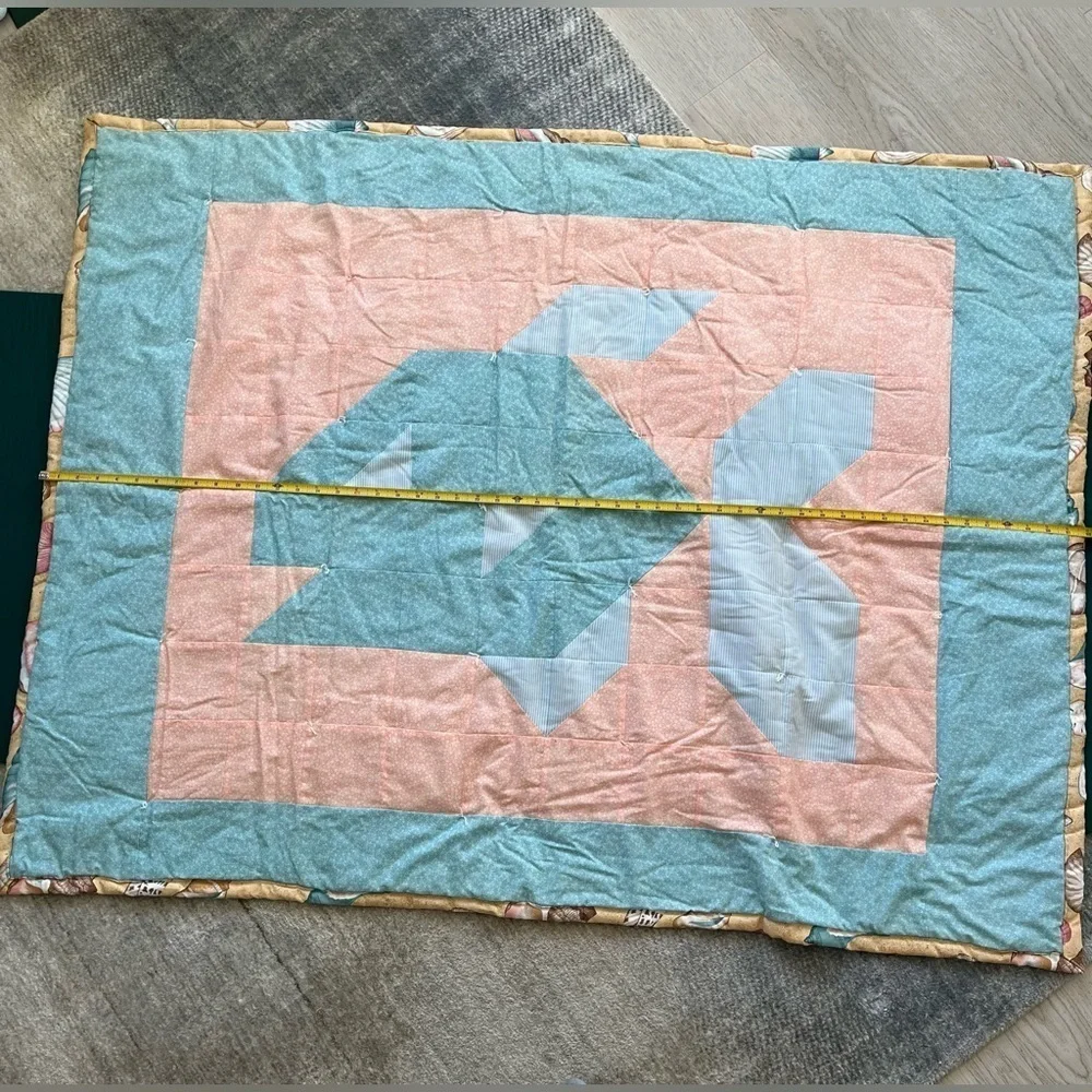 Fish Quilt Handmade Peach Blue Baby Blanket Nautical Ocean Nursery Kids Room